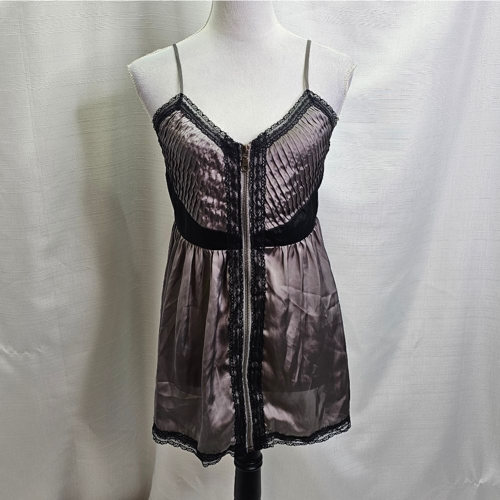 Bellatrix Gray Satin Zip Up Dressy Tank Top Size Large